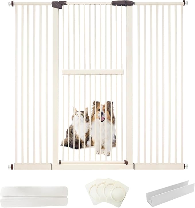 Lumizone Extra Tall Cat Gate 61.02" High Pressure Mounted Extra Wide 59.25"-63.38" (17Sizes) 1.37" Gap No Drilling Auto-Close Tall Pet Gate for Dogs (Cream, 59.25"-63.38" W)