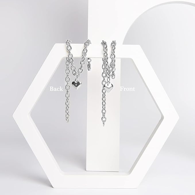 HOWWFALY Dog Collar and Dog Chain Necklace Stainless Steel Adjustable 18K Sliver Heart-Shaped Necklace for Small Pets Cats Kitten Puppy (Sliver, 12 inch)
