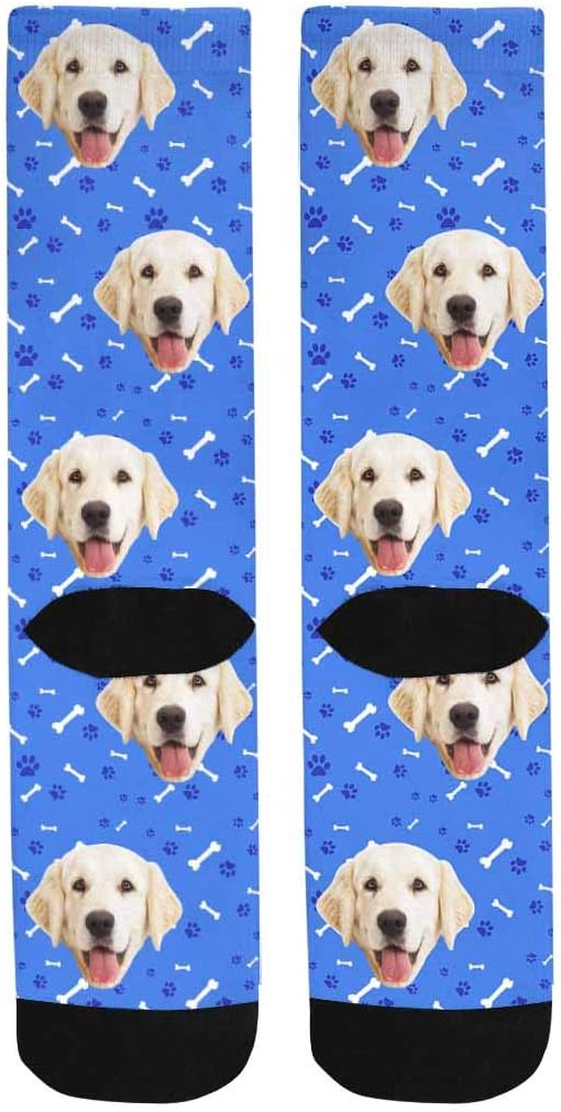 MyPupSocks Custom Personalized Photo Pet Face Socks, Cat and Dog Tracks Paws Bones Crew Socks with Picture for Men Women