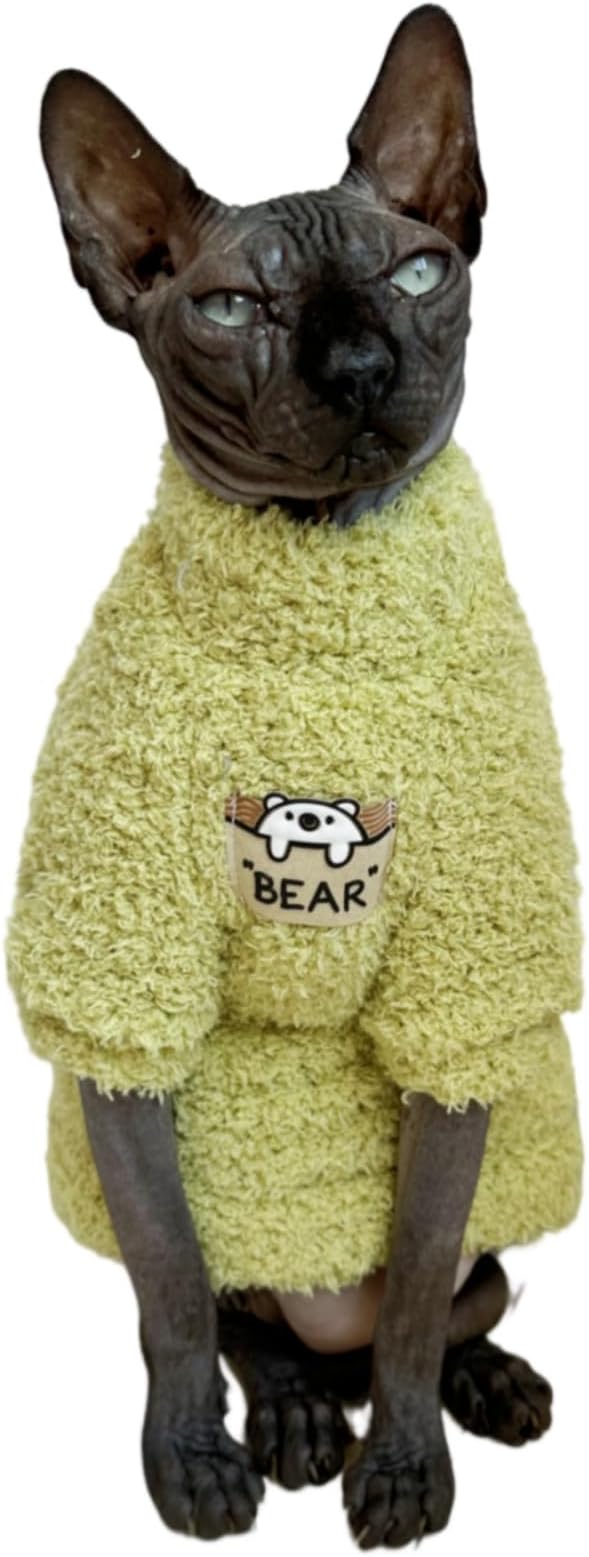 Sphynx Cat Clothes Hairless Cat Super Soft Warm Fleece T Shirt Elastic Winter Sweater Outfit, Pet Clothes for Sphynx Cat Coat for Cats and Small Dogs Apparel (Green, X-Large)