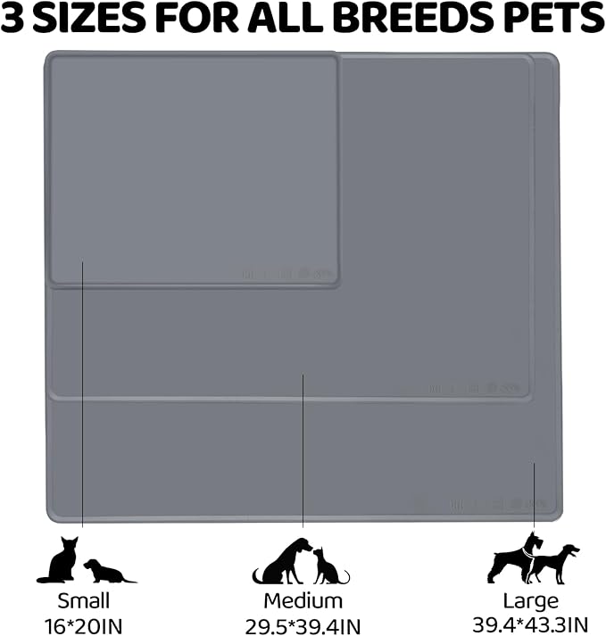Extra Extra Large Silicone Dog Food Mat 39.4×43.3in and 128oz Silicone Bag Set, Super Size Waterproof Pet Feeding Mat & Container, Non-Slip, Chew-Resistant Floor Protection (Taupe&Orange)
