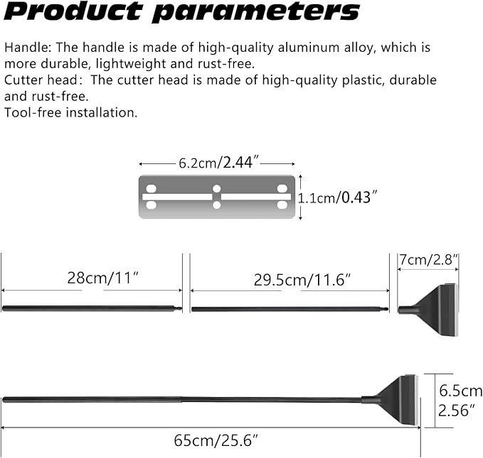 25.6inch Algae Scraper for Glass Aquariums Fish Tank Cleaner Tool with 10 Blades Aluminum Alloy Long Handle Tool-Less Installation