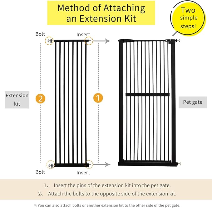 Lumizone Extra Tall Pet Gate 55.12" High Pressure Mounted 16.73" Wide Extension kit 1.37" Gap (Black, 55.12" H× 16.73" W, Extension)