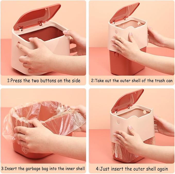 Cat Litter Trash Can Mini Countertop Trash Can with Press Type Lid Cat Poop Trash Can Includes 60 Refill Bags