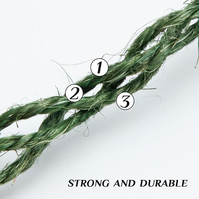 Green Sisal Rope, 1/4 Inch, 32-Feet, for Cat Scratching Post, DIY Hemp Twine, 6mm, 10m