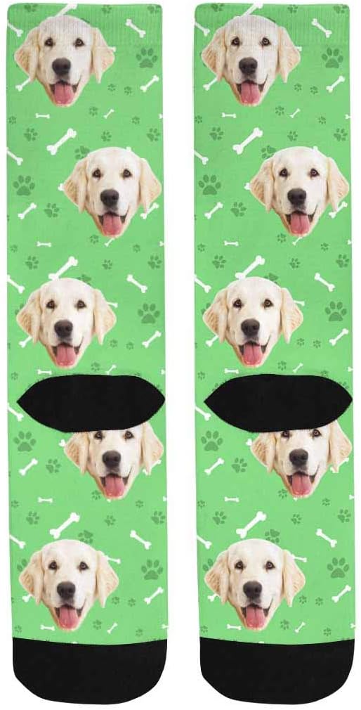 MyPupSocks Custom Personalized Photo Pet Face Socks, Cat and Dog Tracks Paws Bones Crew Socks with Picture for Men Women
