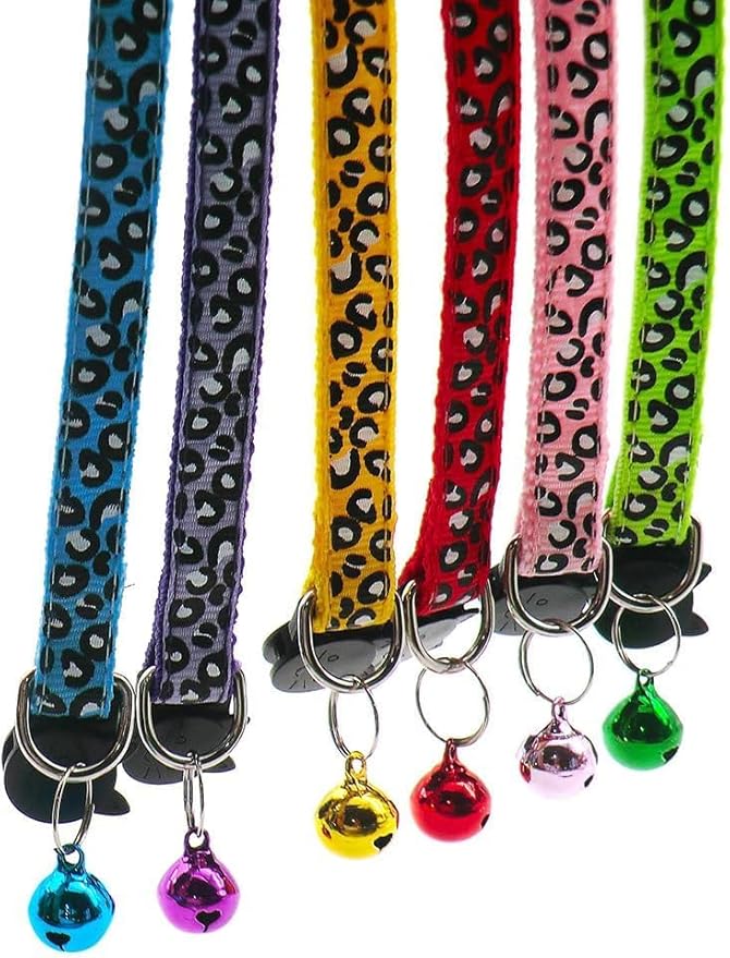 Reflective 2 Pack Breakaway Cat Collars with Bell Leopard Pattern Cute Kitty Adjustable 7.5-12.5 Inch Safe Kitten Collars Charms (Green)