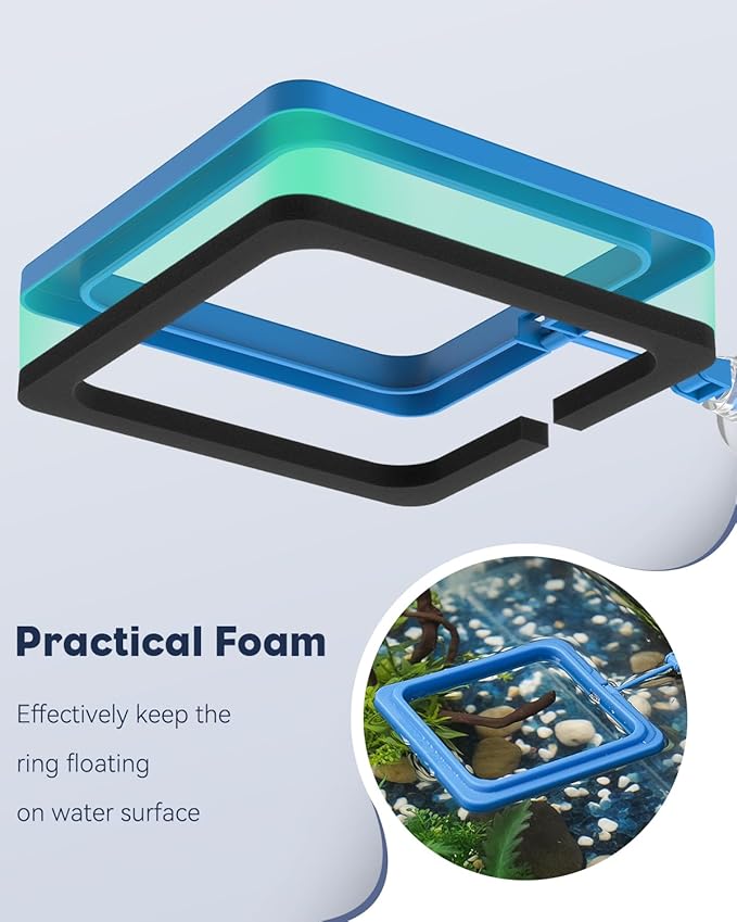 Pawfly 2 Pcs Fish Feeding Ring for Aquarium – Round and Square Floating Food Feeder with Suction Cup for Betta, Goldfish, Guppy, Turtle & Small Fish