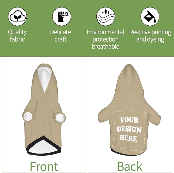 Dog Clothes, Custom Dog Hooded Sweatshirt, Personalized Pet Costume Robe Shirt with Text/Image/Club Name/Pet Shop Logo for Small Medium Large Dogs and Cats, Khaki, XS