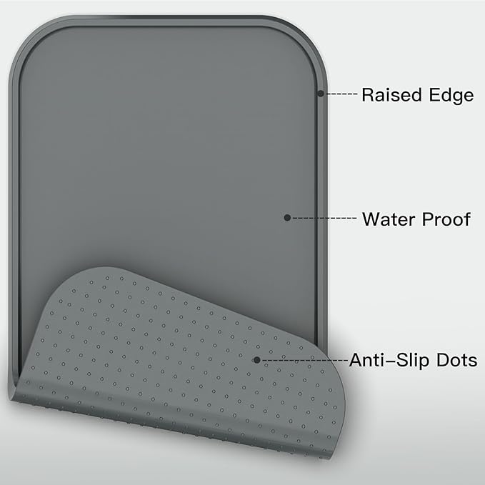 Pet Feeding Mat [Warped Resistant Raised Edge], Water-Proof Silicone Placement for Food Water Bowls, Anti-Slip Base Protect Floor, BPA-Free&Dishwasher-Safe [28.5x16.5inch XL, Gray]