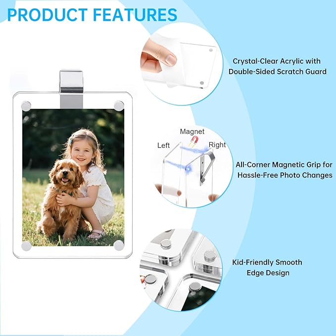 6 Pack Magnetic Car Visor Photo Holder – Personalized Acrylic Clip for Family, Pets, Travel Pictures – Easy Snap-On Car Accessory for Sun Visor (6 Pack, 2.4''x3.5'')
