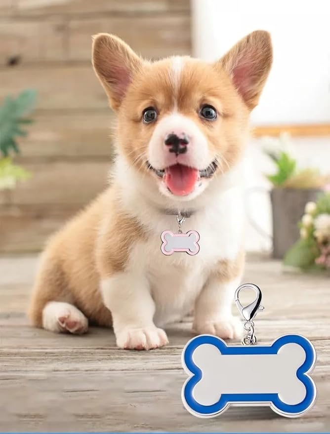 Double-Sided Personalized Dog Tags for Pets - pet ID tag, Laser Engraved Dog tag, Name tag for Dog Collar, Dog Tags for Large Dogs (Blue, Bone-Shaped-Large)