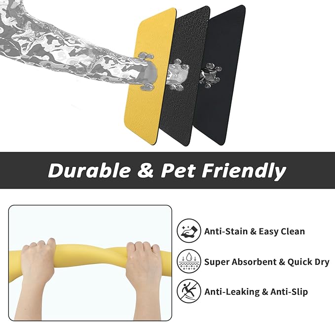 Dog Food Mat - Absorbent Cat Mat for Food and Water, No Stains Pet Feeding Bowl Mat, Easy to Clean Pet Placemats, Quick Dry Dog Water Dispenser Mat for Messy Drinkers | Yellow 18"x 28"