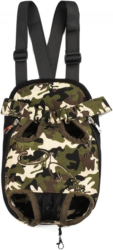 Pet Dog Puppy Cat Carrier Five Holes Backpack Double Shoulder Straps Canvas Cotton Front Chest Backpack Bag (Camouflage, Small)