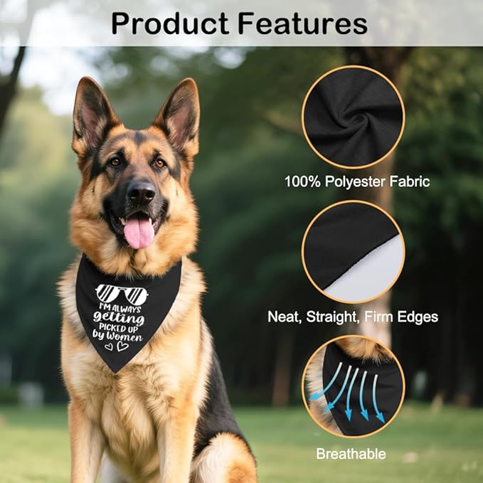 I'm Always Getting Picked Up by Women Black Dog Bandana, Christmas Birthday Gifts for Dog Mom Dad, Funny Social Puppy Scarf for Dogs Lover, Humor Outfit Prop Photoshoot