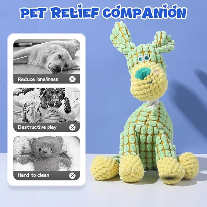 2025 New Dog Toys, Indestructible Plush Dog Toy, Dogs Toys for Aggressive Chewers, Dogs Squeaky Chew Toy for Indoor Pups Teething (Orange+Brown)