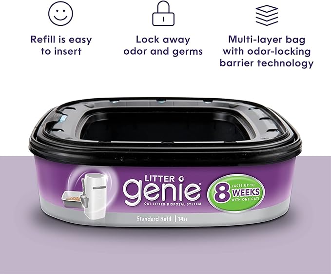 Litter Genie Ultimate Cat Litter Disposal System Refills, Lock Away Odors, Purple,12 Cartridges
