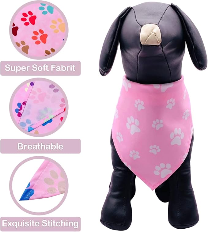 PET SHOW 50Pcs Paw Pattern Dog Bandanas Bulk Washable Puppy Girl Boy Triangle Bibs Accessories for Small Medium Dogs Cats Pets