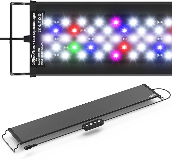 SEAOURA Led Aquarium Light for 24 Inch to 30 Inch Fish Tank, 24/7 Cycle and DIY Mode, Full Spectrum, 7 Colors, Auto On/Off, Adjustable Timer/Brightness, Fish Tank Lights with Extendable Bracket
