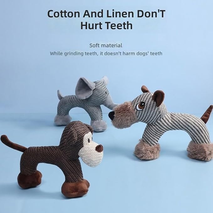 Xcho Linen Safari Companions Squeaky Dog Chew Animals Indestructible Dog Chew Toys Puppy Toys to Keep Them Busy for Small Medium Dogs Uitable for Indoor and Outdoor Throwing Play(Elephant)