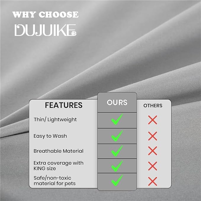 DUJUIKE Waterproof Bed Cover for Dog and Cats,Pet Hair Resistant Bed Sheet Cover, Protective Bed Liner Cover with 100% Waterproof Breathable Thin Fabric (Grey, Super King 90 * 118 inch)