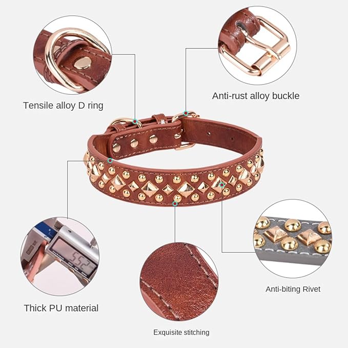 Spiked Dog Collar Soft Pu Leather Mushrooms Rivet Spike Studded Puppy Adjustable Pet Collars for Small Breeds (M, Green3)