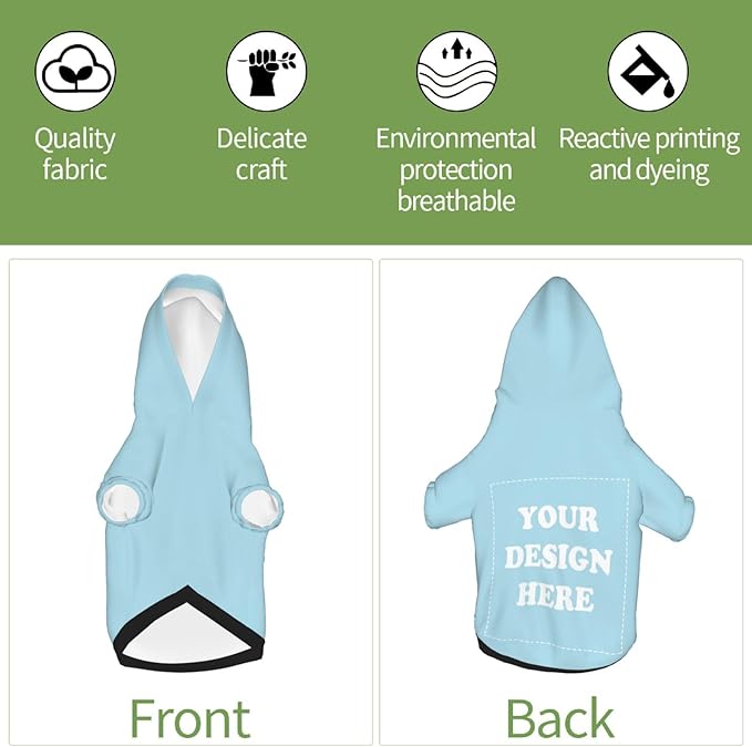 Personalized Dog Hoodie, Custom Dog Costumes for Small Dogs, Holiday Happy Dog Clothes Football Pet Shirt Sweater with Name Number for Girl/Boy Cats/Kitten, LightBlue, XXS