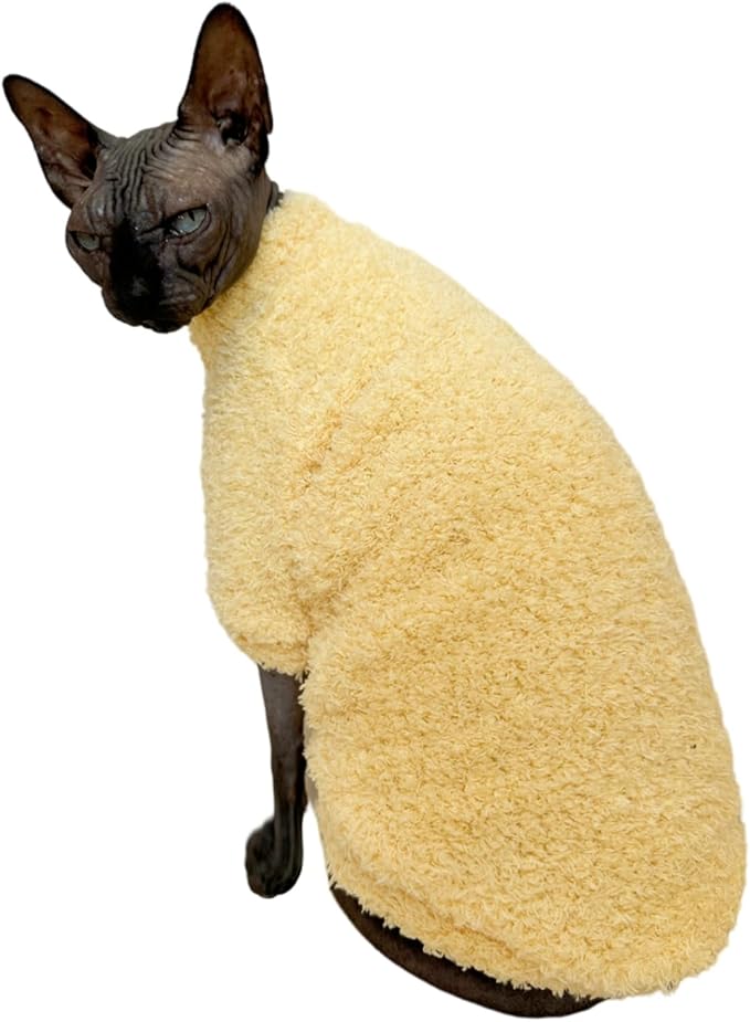 Sphynx Cat Clothes Hairless Cat Super Soft Warm Fleece T Shirt Elastic Winter Sweater Outfit, Pet Clothes for Sphynx Cat Coat for Cats and Small Dogs Apparel (Yellow, Small)
