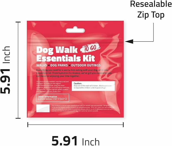 pH Advantage Dog Walking Essentials Kit – Includes Poop Bags, Disposable Water Bowl, Treats & Food – Travel-Friendly Pack Perfect for Walks, Hiking & Unexpected Emergencies - Red Style (10)