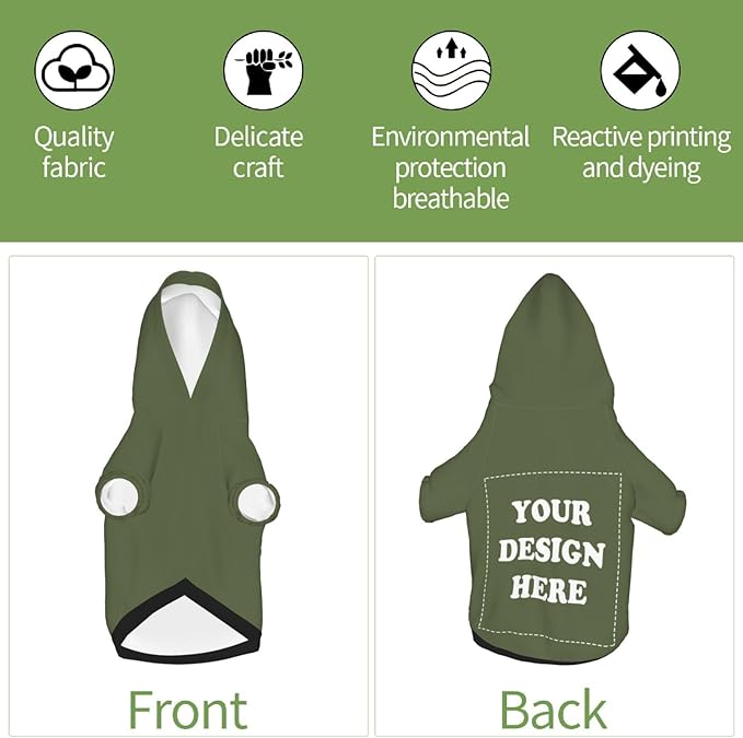 Personalized Dog Hoodie, Custom Dog Costumes for Small Dogs, Holiday Happy Dog Clothes Football Pet Shirt Sweater with Name Number for Girl/Boy Cats/Kitten, SageGreen, XL