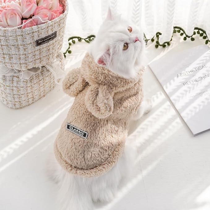 Selena Cat Bunny Ears Costume Cute Dog Kitten Hoodies Sweater Rabbit Ears Puppy Pet Apparel (Large,Beige)