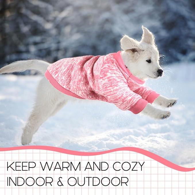 3 Pack Dog Sweaters for Small Dogs Girl Boy Winter Fleece Clothes Warm Soft Dog Sweatshirt Outfit for Dogs Cats Pet Apparel (Rose+Red+Pink, Large)