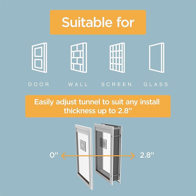 Hakuna Pets Deluxe Aluminum Pet, Cat and Dog Door with 2-Way Locking Panel for Screens, Doors and Walls up to 2.8" Thick, Medium, Silver