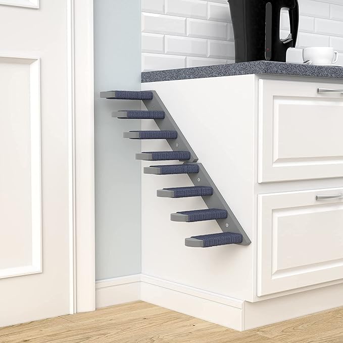 Skywin Cat Wall Steps, 2 Pack Wooden Color Solid Rubber Cat Stairs for Wall, Great for Scratching and Climbing, Easy to Install