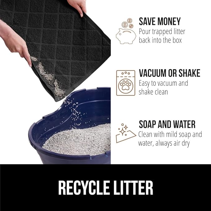 GORILLA GRIP Cat Litter Box Mat, Water Resistant, US Designed Kitty Litter Trapping Mats, Easy to Clean, Scatter Control, Less Mess and Clean Floors, Kitten Supplies for Indoor Cats 24x17 Black 2 Pack