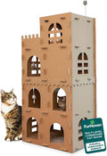 FurHaven Castle Tower Multi-Level Cardboard Cat House for Indoor Cats with Catnip & Toys, Double-Walled Corrugated Scratcher Designed for Lounging, Play & Comfort, One Size, Cardboard, Brown