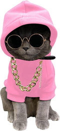 QWINEE 3Pcs Dog Hoodie Cat Apparel Dog Custume Set with Necklace and Sunglasses Pet Clothes for Puppy Small Medium Dogs Cats Light Pink XX-Small