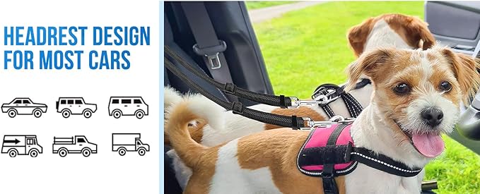 Dog Seat Belt for Car, Dual Pet Vehicle Headrest Restraint Safety Seatbelt,Two Dog Leash No Tangle Dog Car Leash Seat Belt,Duty Adjust Elastic Connect Harness in Vehicle Travel(Pink)
