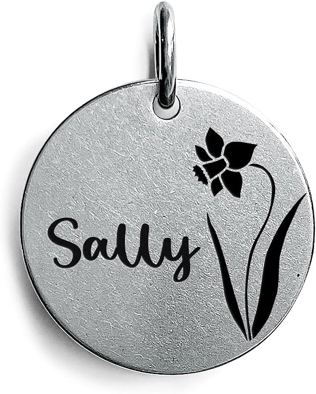 Cats Dogs ID Tags Personalized Engraving Birth Flowers Pattern for Custom Pets Collar Accessories Matt Stainless Steel Medium Round Name Plate
