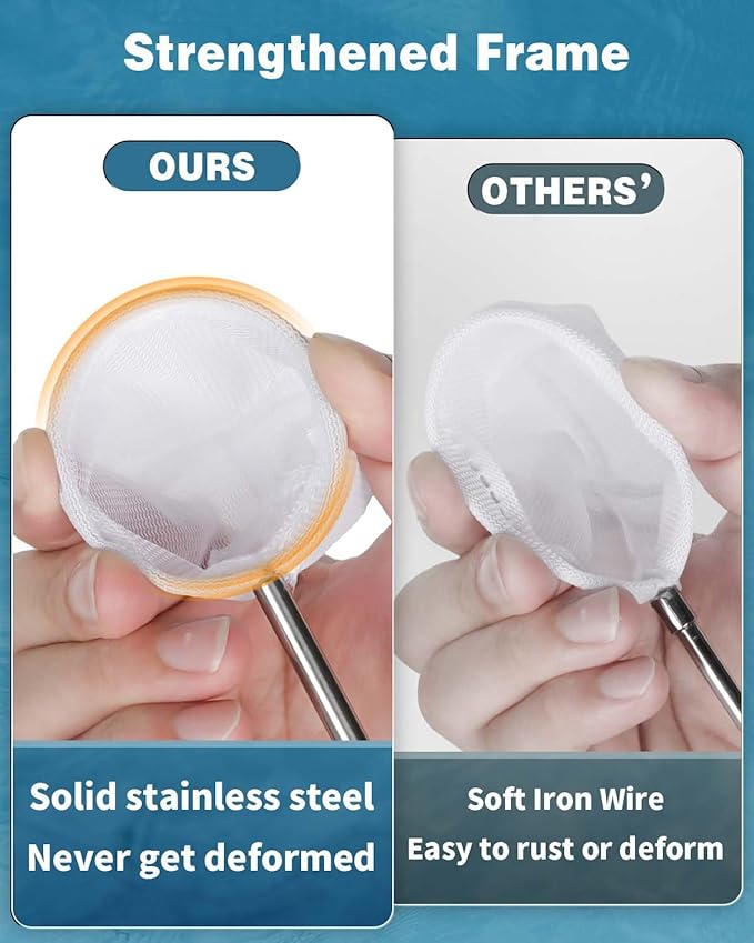 Pawfly Aquarium Shrimp Net, 2 Inch Tiny Fish Tank Net with Extendable Stainless Steel Handle, Soft Round Fine Mesh for Shrimp Baby Fish Food Residue Debris Skimming