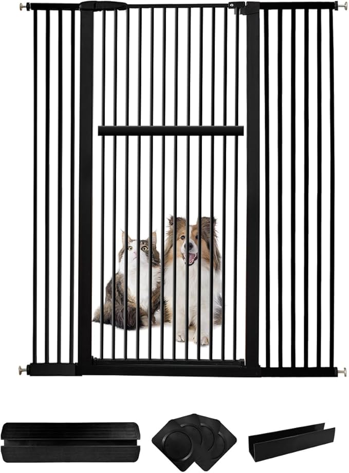 Lumizone Extra Tall Pet Gate 55.12" High Pressure Mounted 50.79"-55.11" Extra Wide (9 Sizes) 1.37" Gap for Cat Dog Stairs Doorway Hallway No Drilling Auto-Close (50.79"-55.11" W, Black)