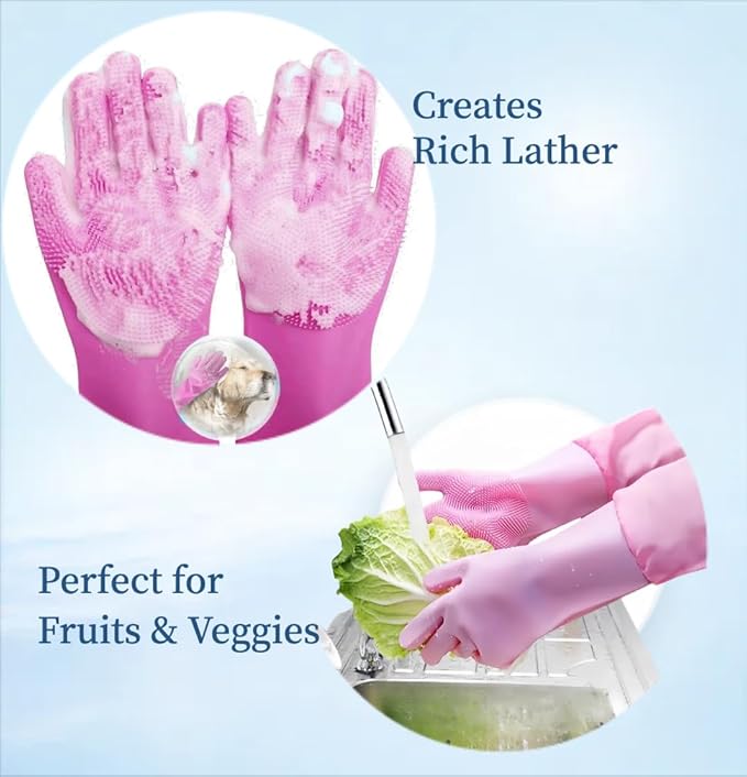 Dog Bathing Gloves - Long-Sleeved Silicone Gloves, High-Density Massage Column Design, Suitable for Bathing, Massaging and Combing Cats and Dogs at Home or in Pet Shops
