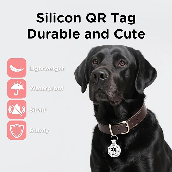 ESA Dog Tag, QR Code Dog Tag, Modifiable Free Pet Online Profile, Scannable QR Code, Scan QR Send Instant Location Alert Email, Silicone Lightweight ID Tag for Dog and Cat (White, Small)