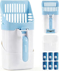 Cat Litter Scoop with Holder & Trash Can, 3-in-1 Mess-Free Poop Scooper Includes 90 Bags, Litter Box Scoop Shovel for Sifter Box Waste Disposal, Blue White