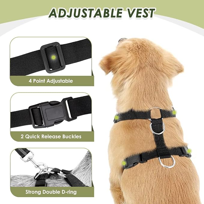 SlowTon Dog Seat Belt Harness for Car, Dog Car Harness Adjustable Mesh Breathable & Dog Seatbelt Safety Tether with Elastic Bungee for Small Medium Large Pets(Black, Double Clip, XXS)
