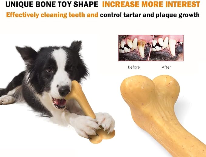 Indestructible Dog Toy for Aggressive Chewers, Nylon Chew Toy for Medium and Large Dogs, Durable Teething Toys for Puppies, Chicken Flavor