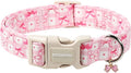 DOGWONG Pink Plaid Dog Collar-Cute Pink Bowtie Print Dog Collar, Adjustable Cotton Girl Female Pet Collar with Quick Release Buckle,XL