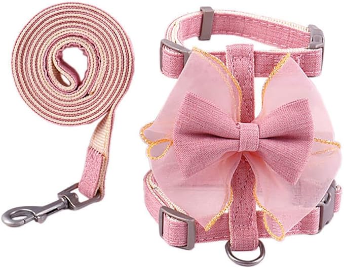 Adjustable Cat Harness with Leash and Bow-Tie, for Small to Medium Cats, Pink (Pink, S)