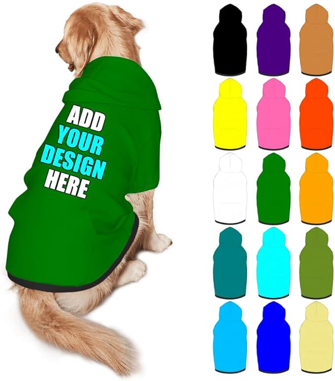 Personalized Dog Hoodie Customized with Name Photo Pet Warm Sweater Hoodie for Medium Large Dogs & Cat Puppy, Green, L