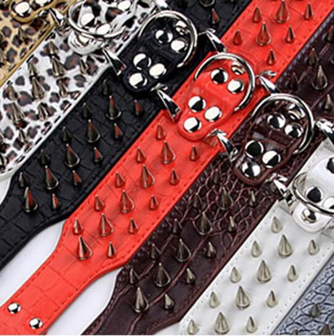 Serijoars Spiked Studded Dog Collar, PU Leather Dog Collar, Adjustable Pet Collars for Medium or Large Breed Pet (XL, Pink5)